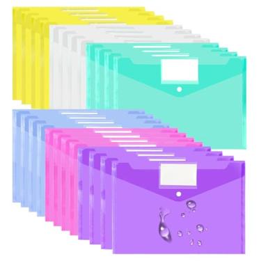 Imagem de VANRA Pacote com 24 envelopes plásticos envelopes de poliéster pastas de documentos transparentes envelopes de arquivo com botão de pressão e bolso de etiqueta para escritório, escola, tamanho carta