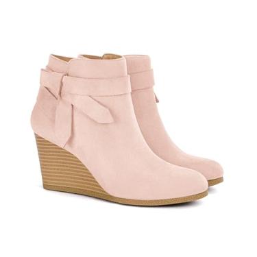 Imagem de Coutgo Bota feminina de salto alto com zíper lateral e cano curto, rosa, 36