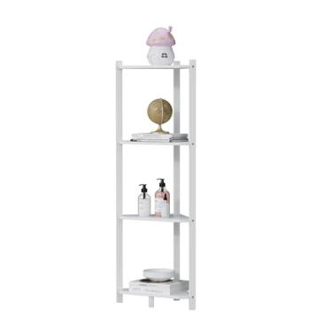 Imagem de Wisuce Prateleira de canto, prateleiras de canto de chuveiro 100% de bambu verdadeiro, organizador de armazenamento para banheiro, sala de estar, cozinha (branco, 4 camadas)