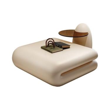 Imagem de Mesa de chá minimalista criativa mesa de centro de vidro design luxuoso, conjunto de mesa em forma de livro para salas de estar modernas mesa de chão (branco, 100 cm)