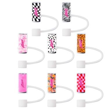 Imagem de 8 peças de tampas fofas de canudo para bebidas, tampas de cobertura de canudos de silicone de água com gás, tampas de canudo reutilizáveis de 10 mm pacote de acessórios - A