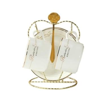 Imagem de Canecas de café xícara de café de alta qualidade requintado conjunto de copos de cerâmica europeu de luxo conjunto de duas peças com xícara pires colher caneca de cerâmica