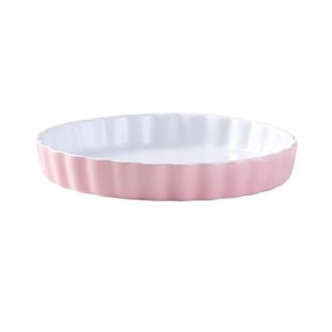Imagem de Assadeira de pizza assadeira de cerâmica para forno de microondas para uso doméstico, prato especial, molde de bolo de queijo, resistente a altas temperaturas, prato de arroz (rosa, 25,4 cm)