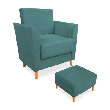 Imagem de Poltrona de Amamentação com Puff Flavia Suede Azul Turquesa - Pallazio