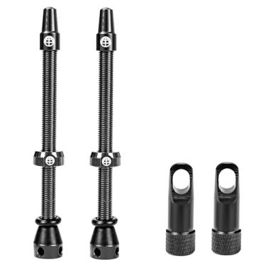 Imagem de OFFBONDAGE Hastes de válvula sem câmara de ar 45/65/85 mm, kit de haste de válvula Presta de liga super leve com ferramenta de remoção de núcleo de válvula, serve na maioria dos aros MTB de estrada