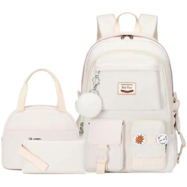 Imagem de Mochila escolar Hey Yoo para meninas com lancheira branca de 17,9 pole