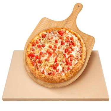 Imagem de GDHSWJ Pedra De Pizza Para Forno, Com Pá Madeira Descascar Pizza, Grande Assar Pão, Torta, Churrasqueira, Forno 15 X 12 Polegadas