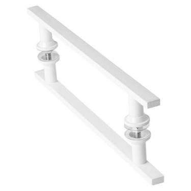 Imagem de Puxador De Porta Branco Vidro Pivotante Madeira 30cm M.S - MetalCromo
