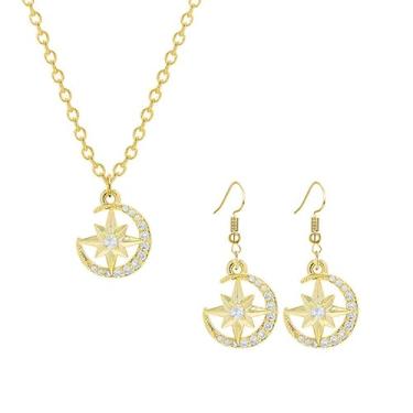 Imagem de LPYO Conjunto de colar e brincos de planeta para mulheres requintado banhado a ouro 14K zircônia cúbica borboleta sol lua planeta pingente colar de festa de aniversário Halloween acessórios para