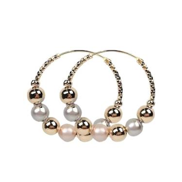 Imagem de IvoryHaid Brincos de argola de pérola para mulheres, brincos de argola banhados a ouro, leves, abertos, círculos, redondos, joias, presentes de aniversário para mulheres