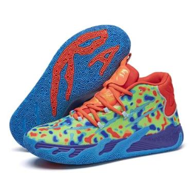 Imagem de Wqsugnt Tênis de basquete masculino, multicolorido, de cano alto, antiderrapante, respirável, leve, para academia, uso ao ar livre, Azul - Vermelho, 41