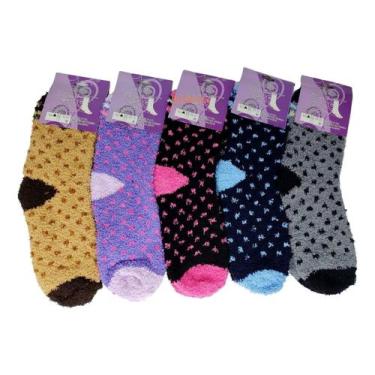 Imagem de Par Meia Feminino Adulto Sofl Felpuda Confortável Quente Inverno Calça