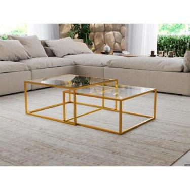 Imagem de Mesa de Centro Industrial Moderna Atemporal Duo Catarina Dourado e Tam