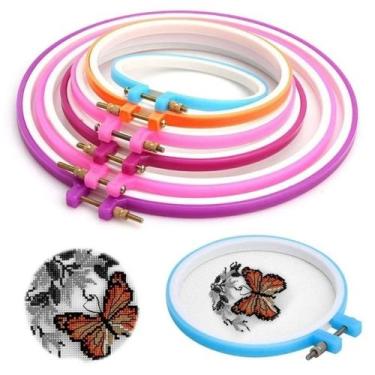 Imagem de Kit 5 Aros Redondos Bordados Reguláveis Plásticos Artesanato - Good Ho