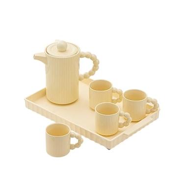 Imagem de Conjunto de jarra de água creme Feng Shui conjunto doméstico xícara de chá de inauguração de casa sala de estar hospitalidade chaleira de cerâmica jarro de água com copos (cor: latão)