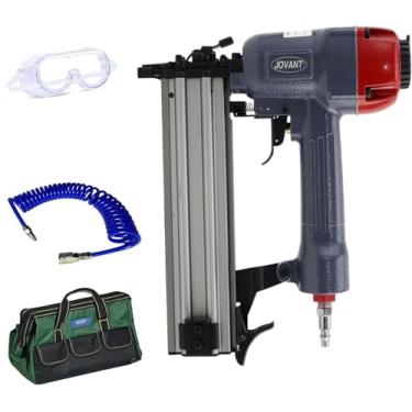 Imagem de Pregador pneumático 18G, aceita pregos e coroa de 5/8 a 5 cm. Grampo de 1,5 a 3,5 cm. Pistola de pregos 2 em 1 com 1600 pregos e 1200 grampos (inclui tubo de ar de 6 m e bolsa portátil)