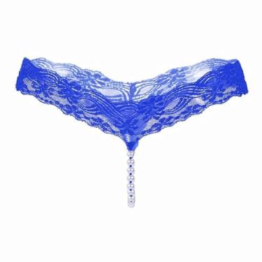 Imagem de OUFEIJIA Calcinha feminina com corrente de berloque sexy de renda com pérolas, massagem, calcinha feminina, transparente, tanga, corrente sexy, calcinha feminina