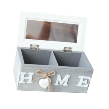 Imagem de SiaBiced Caixa de armazenamento de madeira com 2 compartimentos para presentes com tampa transparente, organizador de mesa, caixa de joias para mesa de, Azul