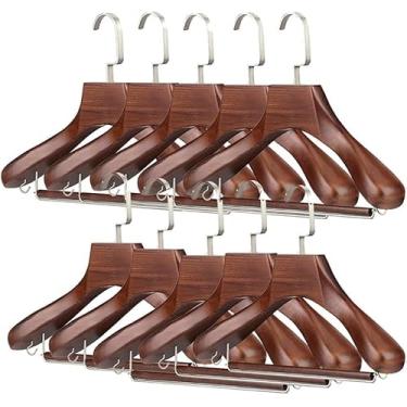 Imagem de Cabides De Madeira De Ombro Largo 10 Pcs Cabides De Terno Resistentes Com Barra De Calças Antiderrapantes Cabides De Madeira Lisa Para Jaquetas, Vestidos, Roupas Pesadas, A, 38 * 27cm