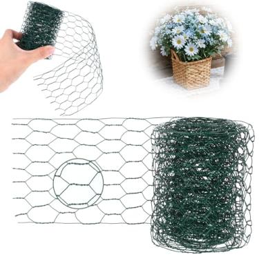 Imagem de Arame de galinha para arranjos florais, rede de malha de arame de galinha verde, fio de ferro hexagonal, cerca de arame floral, rede para artesanato, aves de capoeira galvanizadas, jardim (9,94 x 118