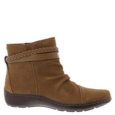 Imagem de Clarks Bota feminina Cora trançada no tornozelo, Camurça cáqui escura, 7.5