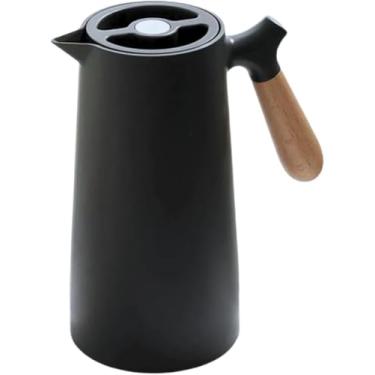 Imagem de Garrafa Térmica 1 Litro Preta com Cabo de Madeira Estilo Nórdico – Plástico Resistente para Café, Chá, Água Quente ou Fria