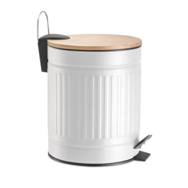 Imagem de Lixeira para Banheiro Cozinha Cesto Removível 5L Inox Tampa em Bambu B