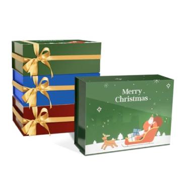 Imagem de NOVELTYBOXUSA Caixas de com tampas 24 x 18 x 9 cm Caixa de presente magnética verde de Natal com fita para cartão de presente de envelope de papelão rígido caixa de embrulho de