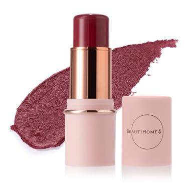 Imagem de BeautiHome Blush Stick para bochechas e lábios, blush em creme multistick - fácil de aplicar e misturar - infundido com ingredientes nutritivos para sua pele, maquiagem compacta para viagem (vermelho