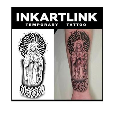 Imagem de INKARTLINK Tattoo Tech, tatuagem semipermanente grande de 2 folhas, tatuagens temporárias, duram de 1 a 2 semanas, à prova d'água, visual realista, sem adesivo, sem reflexo (design religioso)162