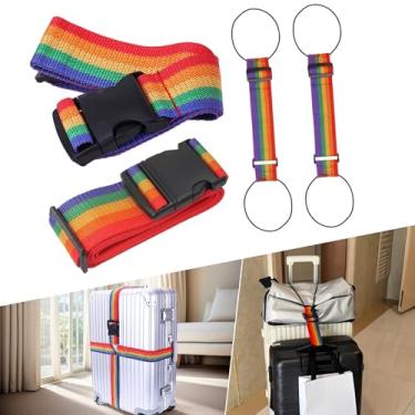 Imagem de Conjuntos de alças de bagagem 2 em 1, 2 alças elásticas para bagagem + 2 cintos de viagem Cincha, cintos de viagem ajustáveis para malas aprovados pela TSA, conjunto colorido para malas de mão, mala e