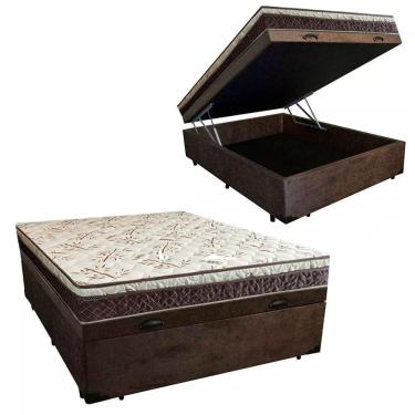 Imagem de Cama Box Baú Casal Blindado Suede + Colchão Casal Espuma Extra Firme D33 Elegance Ortopédico 64x138x188