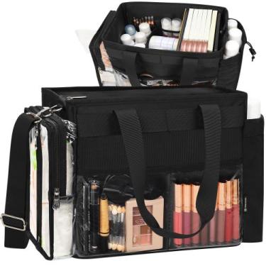 Imagem de Bolsa de maquiagem TANTO Travel Extra Large com divisórias em PVC tran