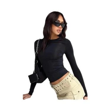 Imagem de Camiseta Feminina Slim Fit Manga Longa - Gola Redonda - Malha Justa - 