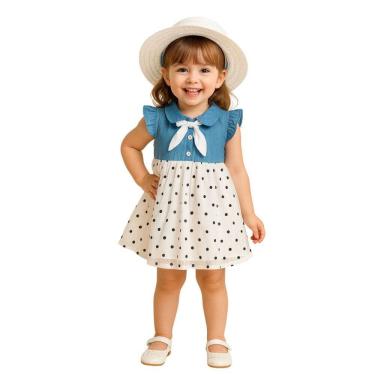 Imagem de Vestido Infantil Festa Casamento Menina Chapéu Jeans Tule