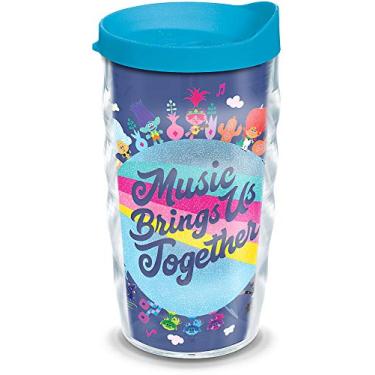 Imagem de Tervis 1353667 DreamWorks Trolls – Copo isolado Music Together com envoltório e tampa turquesa, 283 g ondulado, transparente