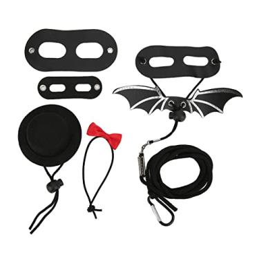 Imagem de Tnfeeon Chapéu de réptil, gravata borboleta e arnês ajustável para lagarto e coleira morcego, conjunto de roupas de dragão barba de couro macio para anfíbios e outros animais de estimação pequenos