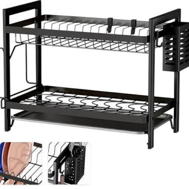 Imagem de Escorredor de Louça Duplo Inox com Porta Talheres Pratos Copos Modular Bandeja Dreno Grande Suspenso