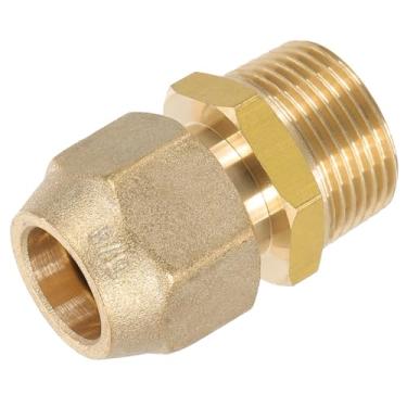 Imagem de PATIKIL Encaixe de tubo de latão, 5/8SAE 45° Flare macho x 3/4NPT rosca macho conector de tubo de latão com porca para adaptador de tubulação mangueira ar condicionado adaptador de gás de refrigeração
