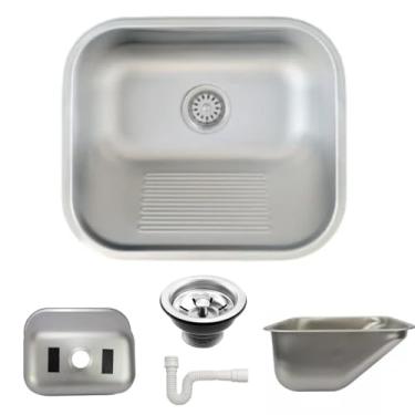 Imagem de Tanque Inox de lavanderia 40x34x19cm Aço 304 Fosco Escovado com valvula e sifão incluso