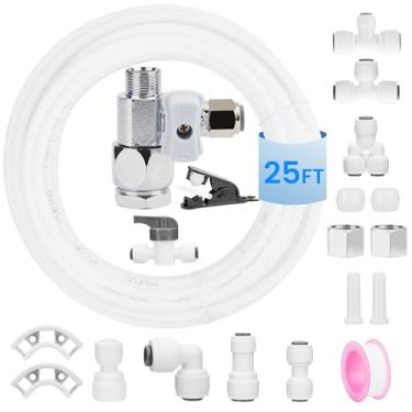 Imagem de Conexão do kit de linha de água do refrigerador e tubulação OD de 25FT 1/10.2 cm com adaptador de entrada, conexão rápida para máquina de gelo de geladeira, sistema RO, torneira purificadora de água