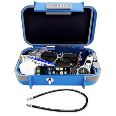 Imagem de Eikovia Caixa de segurança portátil com código – Cofre pequeno de viagem para telefone, chaves e cartões – Caixa de segurança de plástico ABS à prova d'água com cabo de aço ajustável – perfeita para