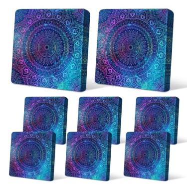 Imagem de pickyNproud 8 peças de capas de almofada de pátio elásticas para sofá ao ar livre, capas de substituição laváveis para móveis com fundo elástico, capa de assento de sofá e cadeira, azul e roxo