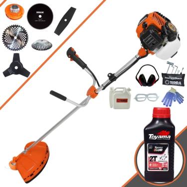 Imagem de Roçadeira Terra GR520-XP À Gasolina 52cc 2,5HP 6.500rpm Cortador de Grama 6 Em 1 Com Carretel de Nylon + Kit 4 Facas + Escova + ÓLEO TOYAMA 2T + EPI