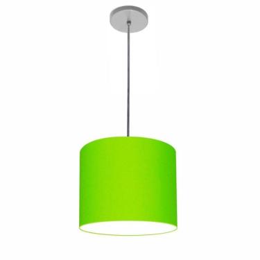 Imagem de Lustre Luminária Pendente Vivare Free Lux Pe-4107cz Cúpula Em Tecido 25x20cm Verde-limão Canopla Cinza E Fio Cristal