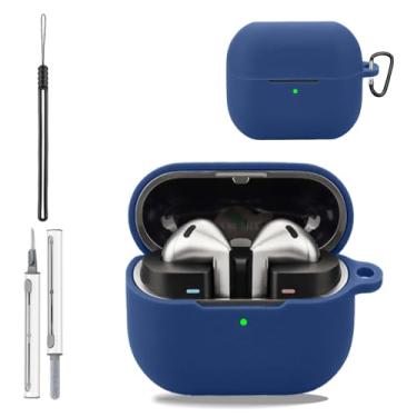 Imagem de Capa para Samsung Galaxy Buds3 FE, capa protetora de silicone para Galaxy Buds3 FE, capa de corpo inteiro à prova de choque com proteção contra arranhões, com chaveiro, cordão e kit de limpeza, azul