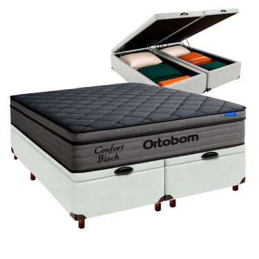 Imagem de Cama Box Bau Branco + Colchão Queen Confort Black Espuma Soft Gel Ortobom