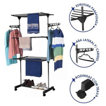 Imagem de Varal de Chão Dobrável 3 Andares em Aço Inox Grande FST101 - FASTERR, 