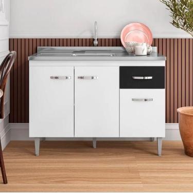 Imagem de Balcão Gabinete De Pia Gabriela 120cm Preto/Branco Sem Tampo - Ajl Mov