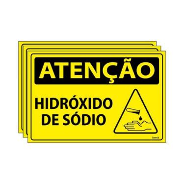 Imagem de Combo 3 Placas De Sinalização Atenção Hidróxido De Sódio 30x20 Ecom IA